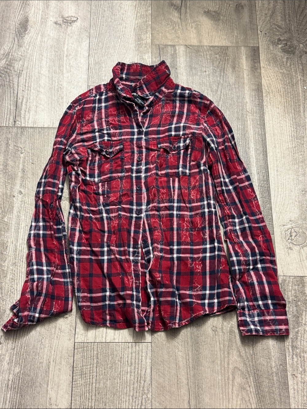 Wet Seal Red and Navy Plaid Button-Down Shirt